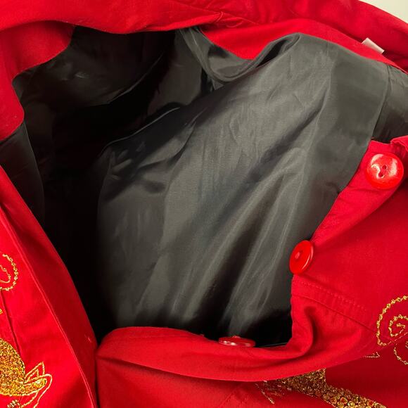 QUAKER FACTORY | Red Christmas Gold Sequin Embroidered Reindeer Jacket | Women's - Picture 6 of 11